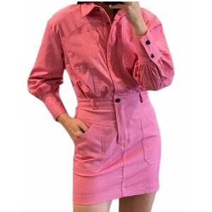 Women's Pink Long Sleeve Button Down Dress sz S EUC